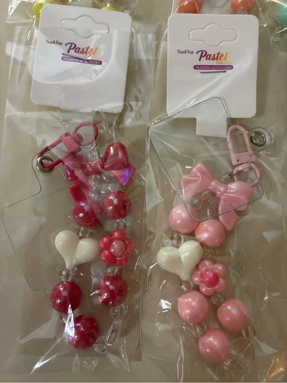 12- Cell phone charms wristlet Bow & beads Charm - Pastel Assorted Colors